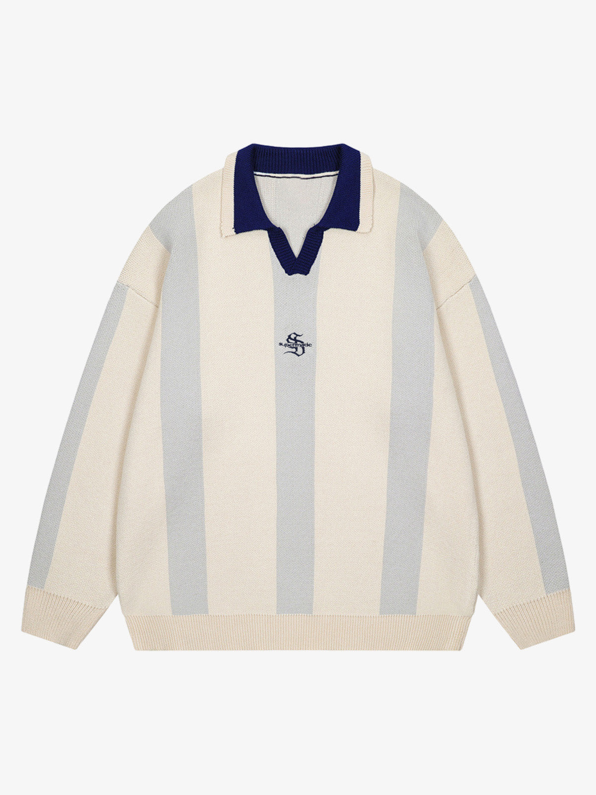 Vertical Striped Colorblock Lapel Sweater - 2587