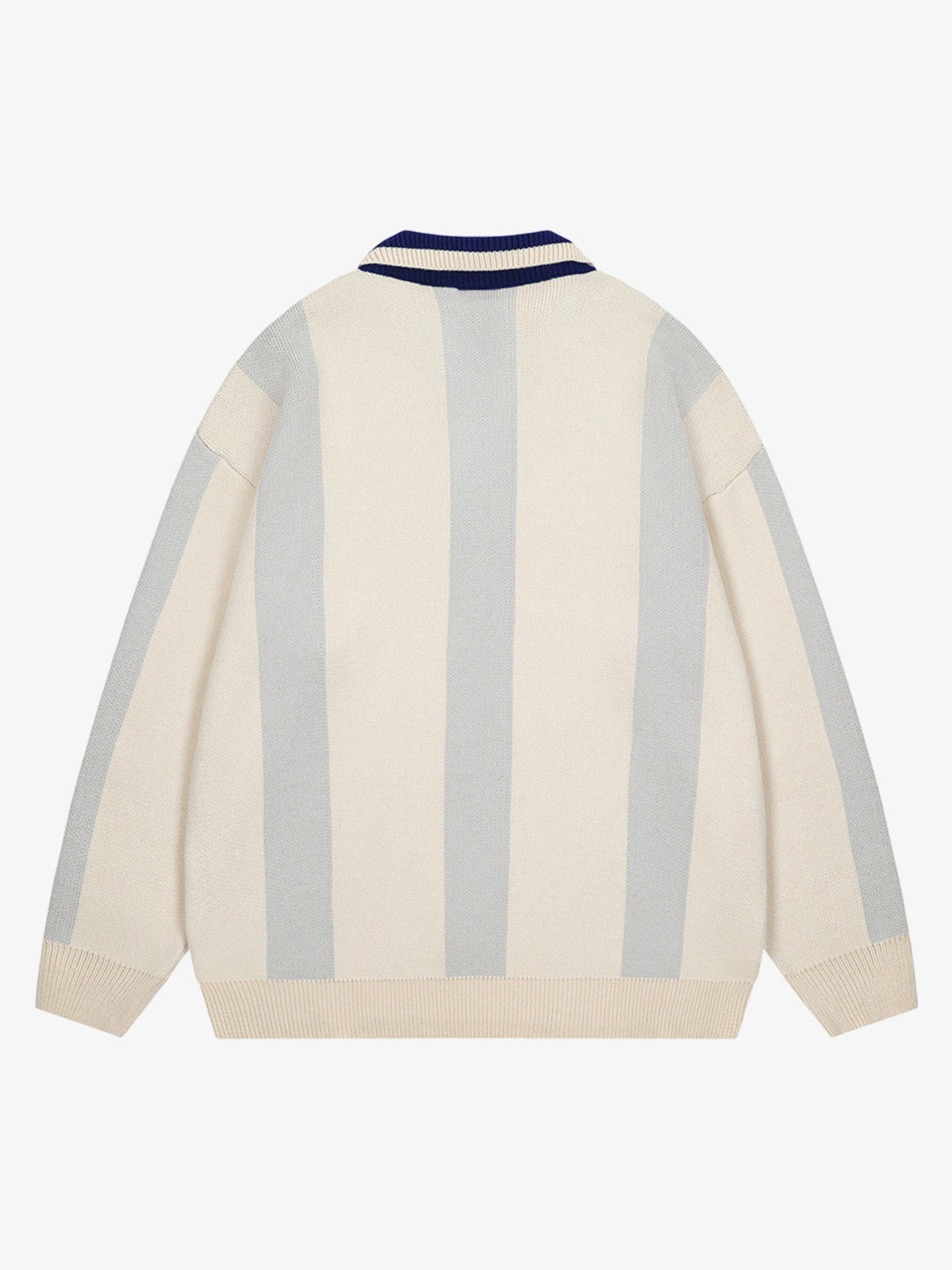 Vertical Striped Colorblock Lapel Sweater - 2587