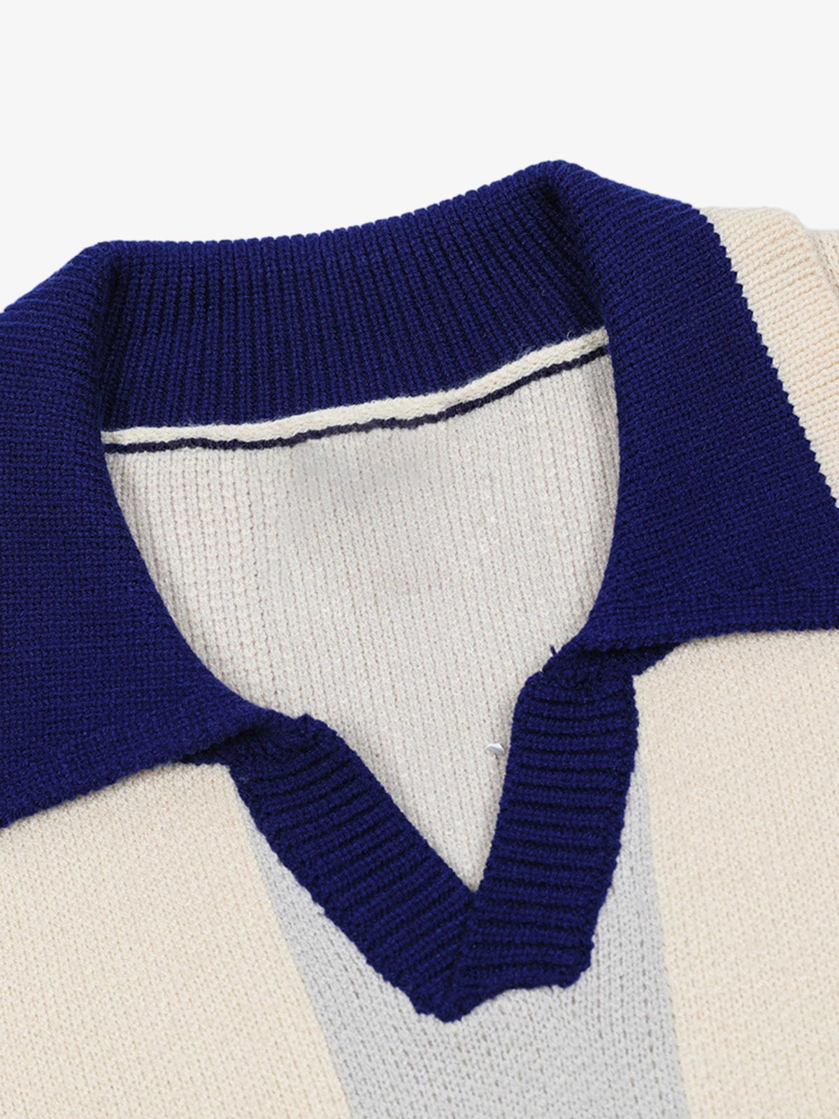 Vertical Striped Colorblock Lapel Sweater - 2587