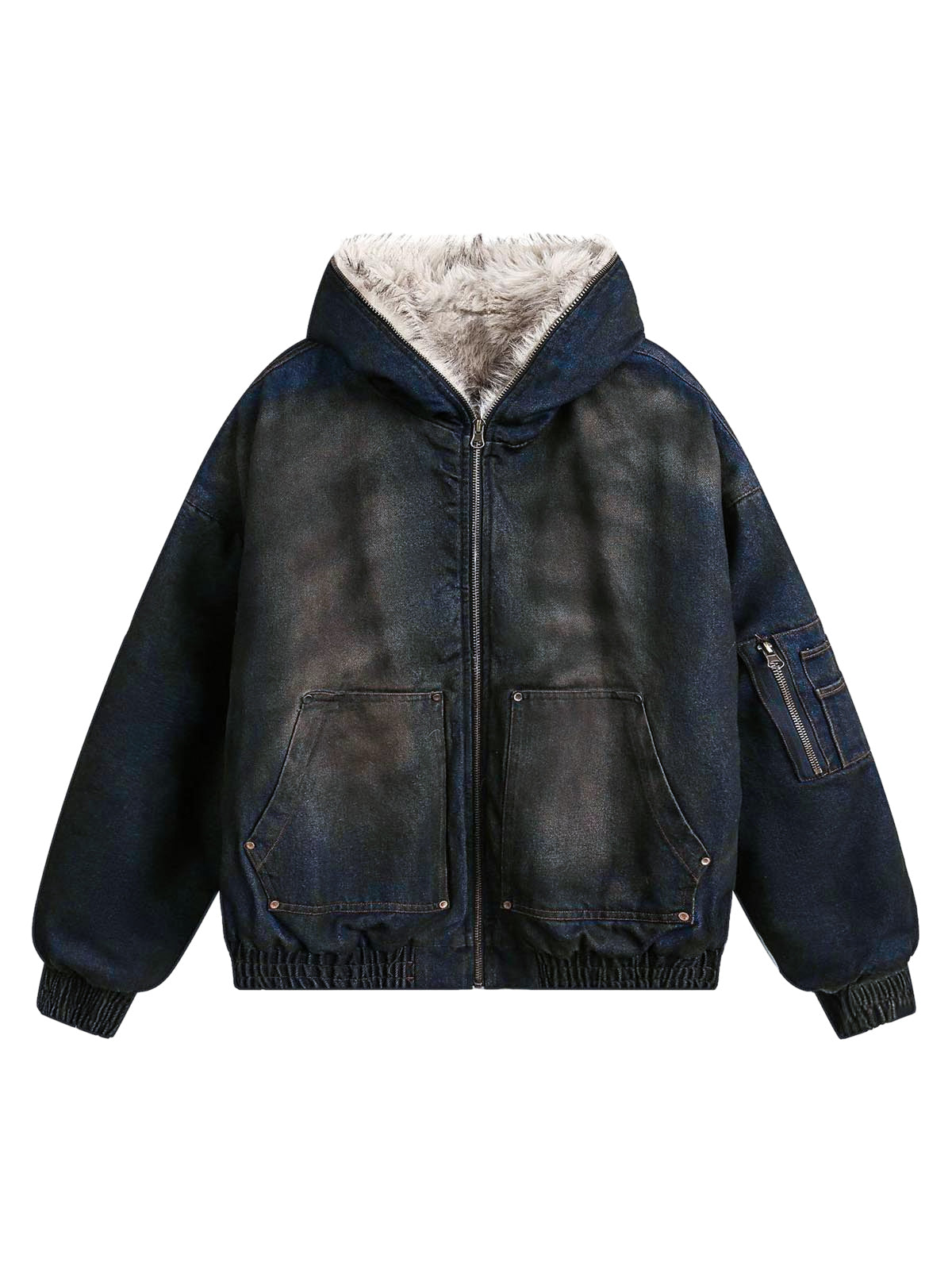 JAQUETA FUR HOODED WASHED DENIM