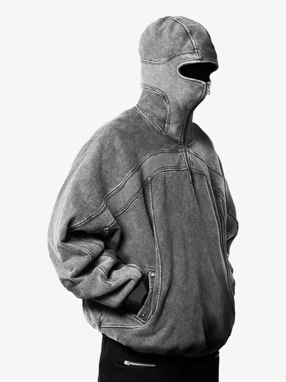 Retro Eye-Hood Design Zipper Hooded Sweatshirt