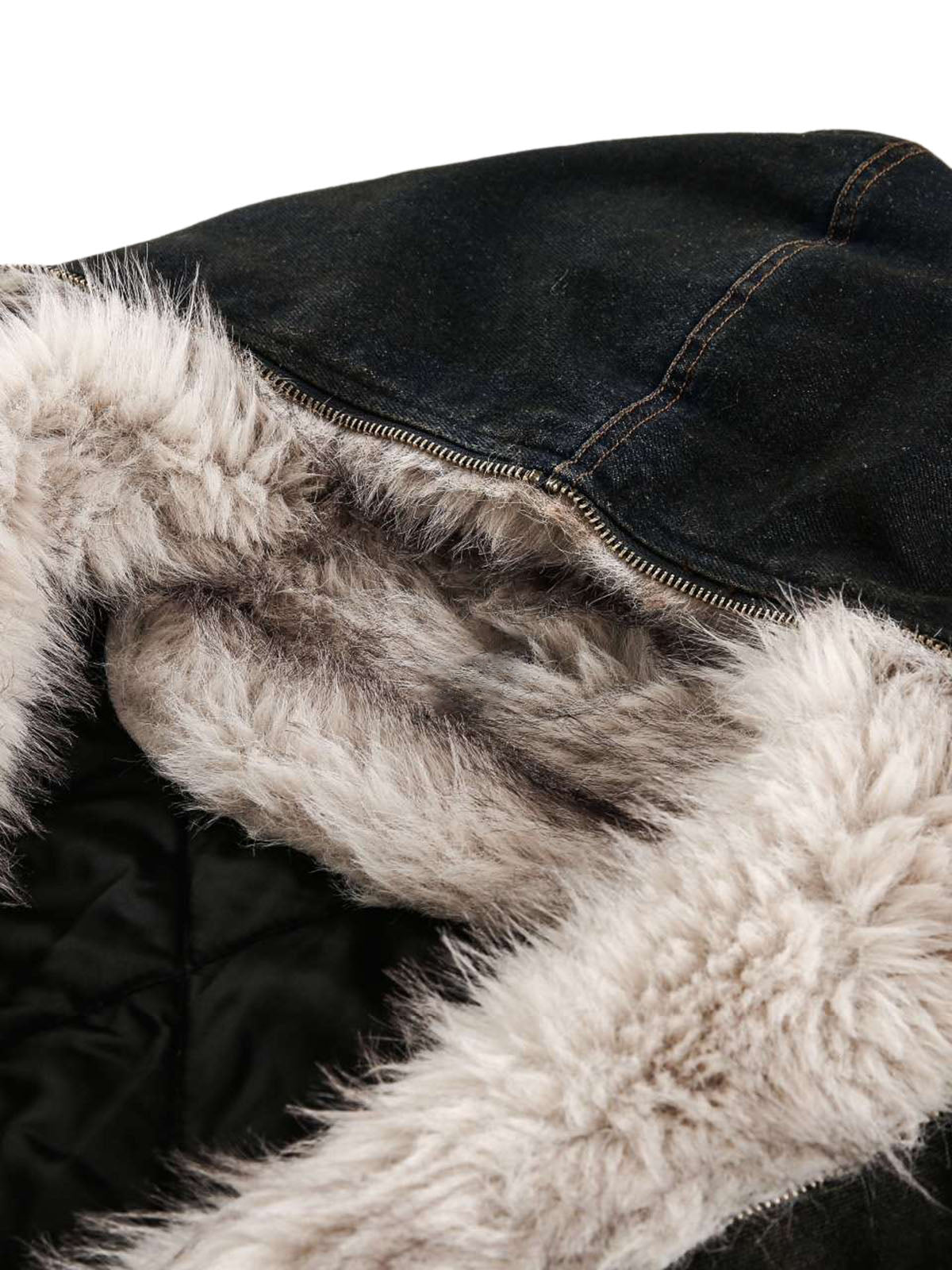 JAQUETA FUR HOODED WASHED DENIM