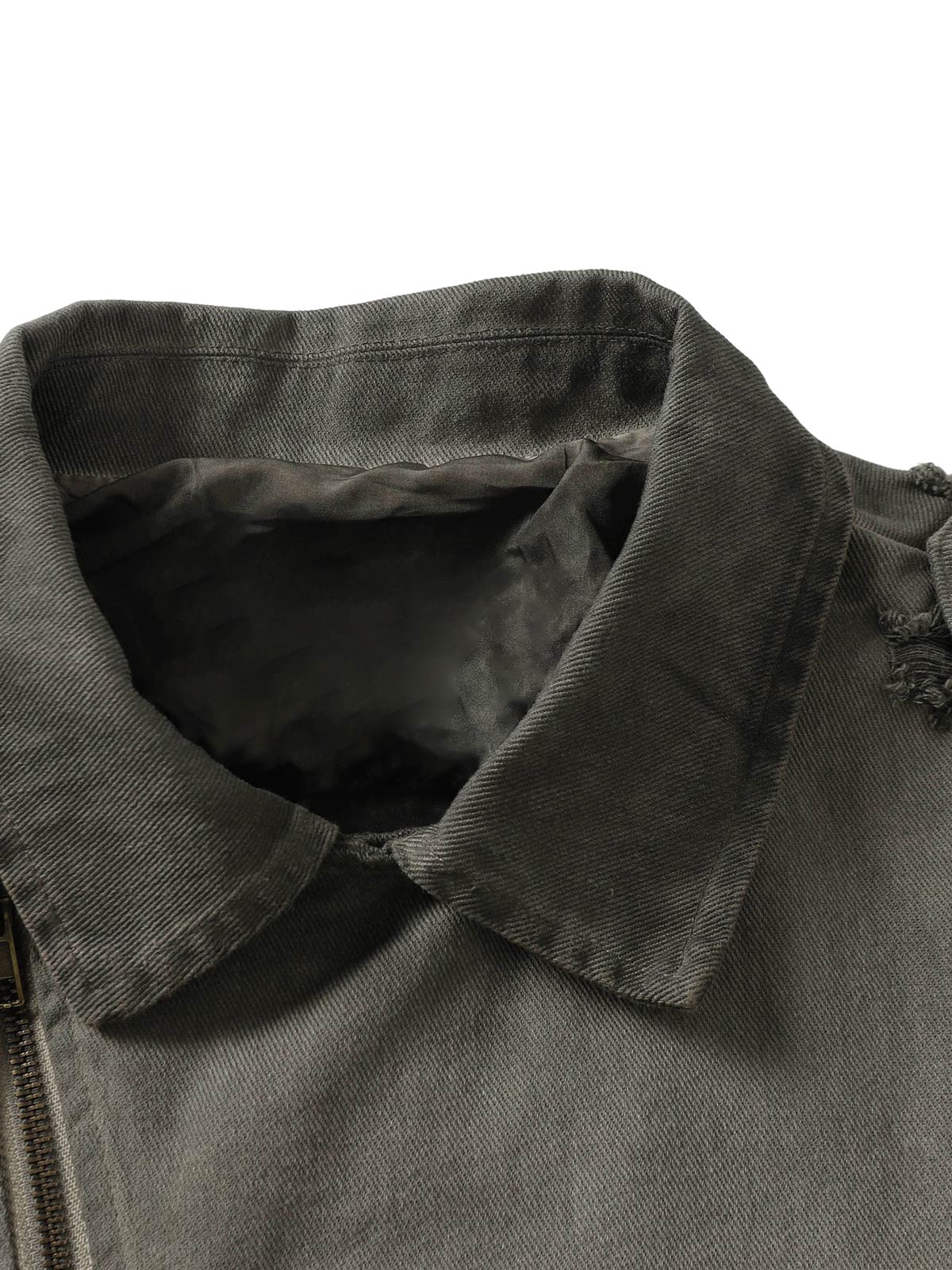 Jaqueta Distressed Irregular Zip Up Denim Jacket