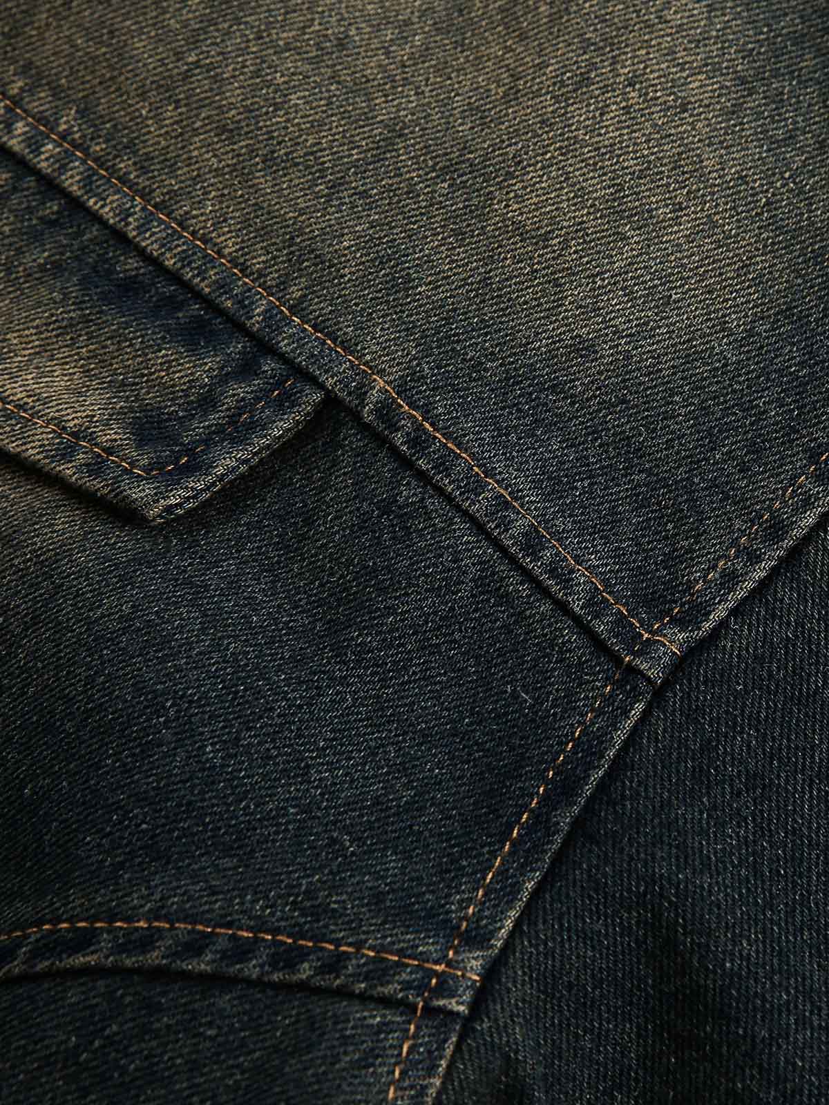 Jaqueta Washed Distressed Multi-Pocket Denim