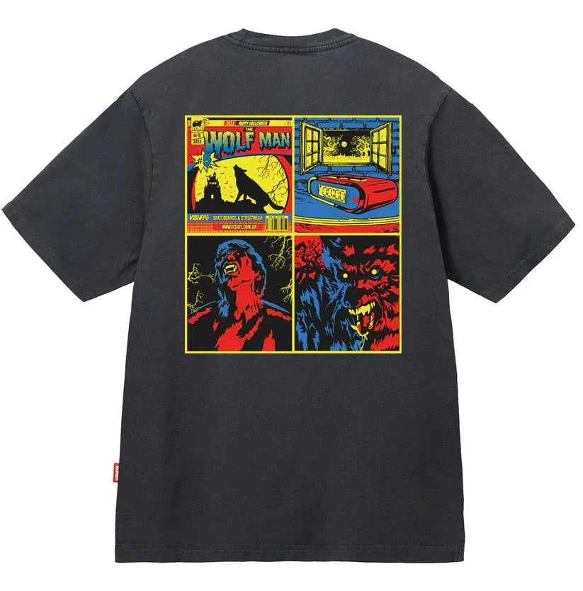 CAMISETA THE WOLF MAN CINZA ESTONADO "HALLOWEEN"
