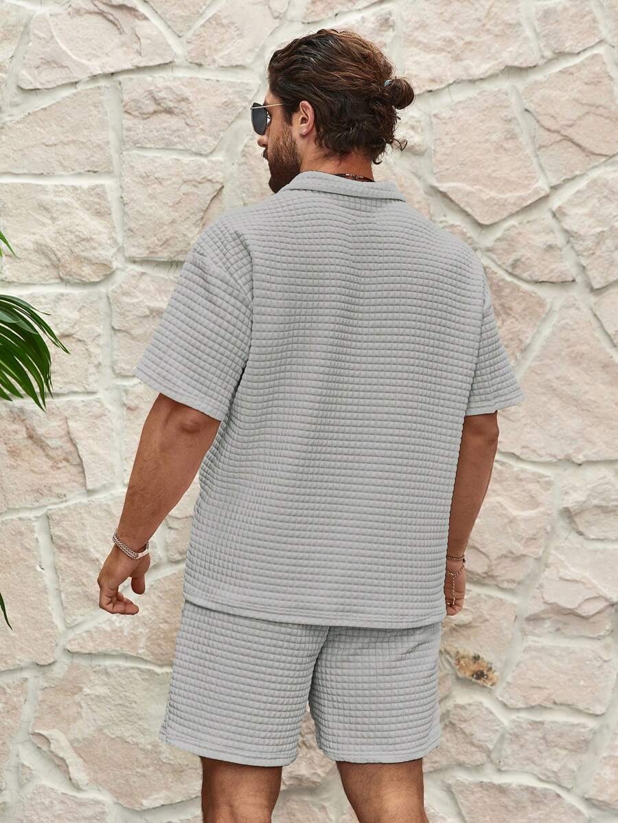 EGENSIO Conjunto de verão para homens, com camiseta de manga curta e shorts texturizados, 2 peças
