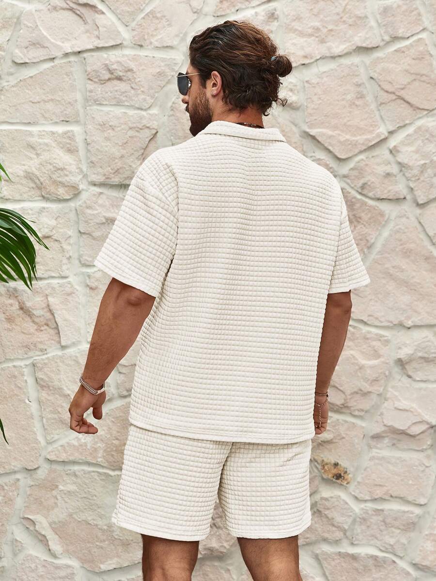 EGENSIO Conjunto de verão para homens, com camiseta de manga curta e shorts texturizados, 2 peças