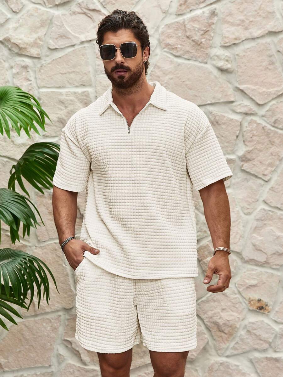EGENSIO Conjunto de verão para homens, com camiseta de manga curta e shorts texturizados, 2 peças
