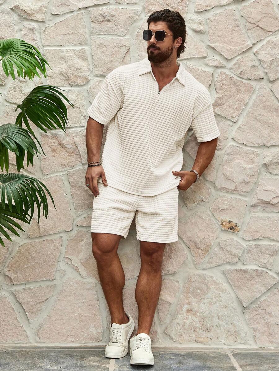 EGENSIO Conjunto de verão para homens, com camiseta de manga curta e shorts texturizados, 2 peças
