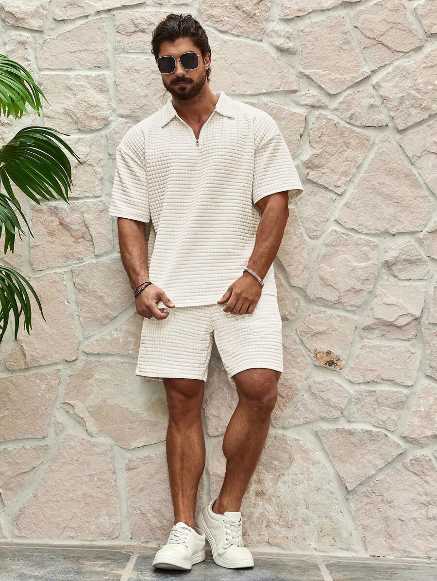 EGENSIO Conjunto de verão para homens, com camiseta de manga curta e shorts texturizados, 2 peças