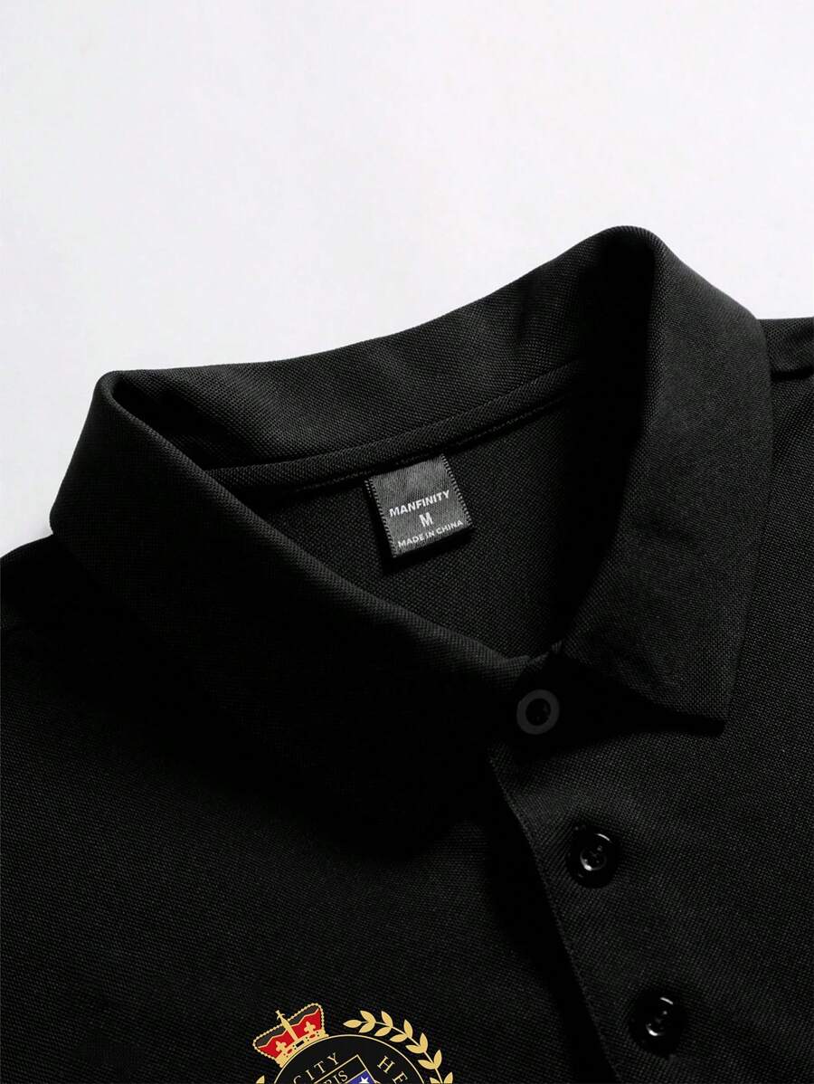 STYNVO Camisa Polo Masculina Versátil com Estampa de Letra, Listras e Contraste de Cor, Botões e Meio Bolso