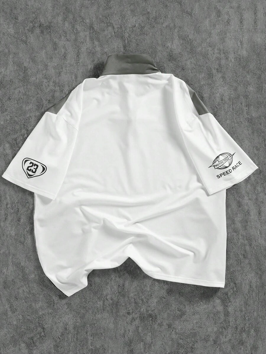 STYNVO Camisa Polo de Manga Curta Casual e Versátil com Estampa de Letra em Tela para Homens