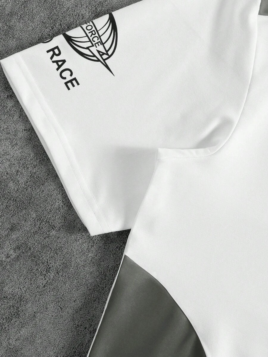 STYNVO Camisa Polo de Manga Curta Casual e Versátil com Estampa de Letra em Tela para Homens