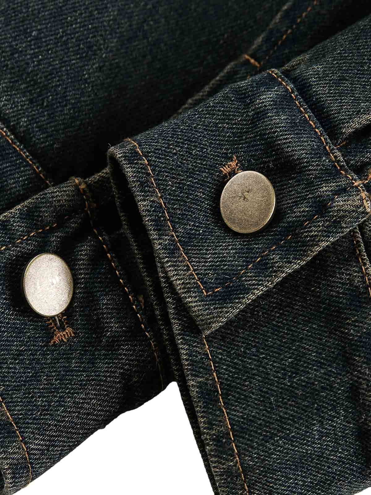 Jaqueta Washed Distressed Multi-Pocket Denim