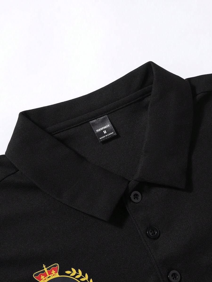 STYNVO Camisa Polo de Manga Longa com Gola Virada e Estampa de Letra, Casual, Primavera/Outono