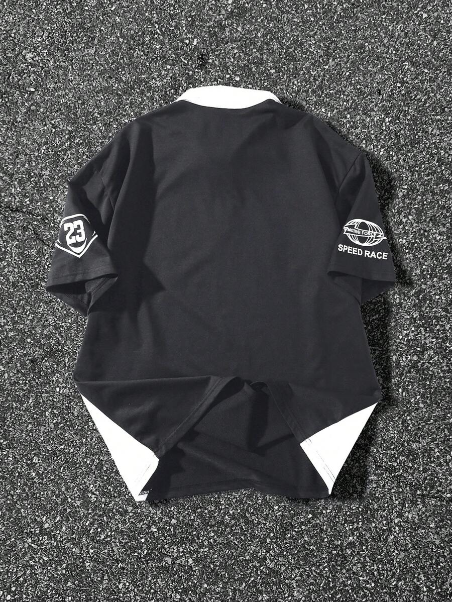 STYNVO Camisa Polo de Manga Curta Casual e Versátil com Estampa de Letra em Tela para Homens
