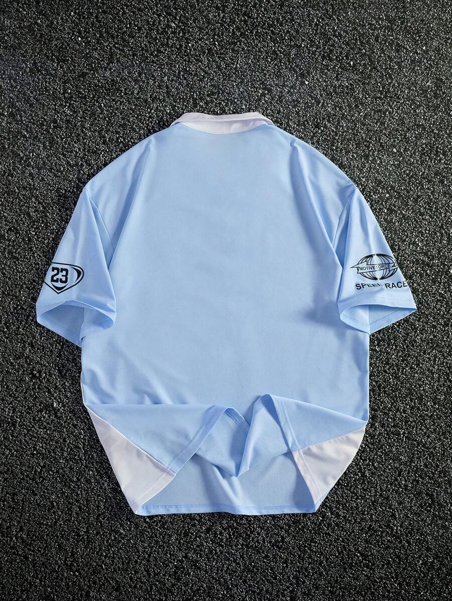 STYNVO Camisa Polo de Manga Curta Casual e Versátil com Estampa de Letra em Tela para Homens