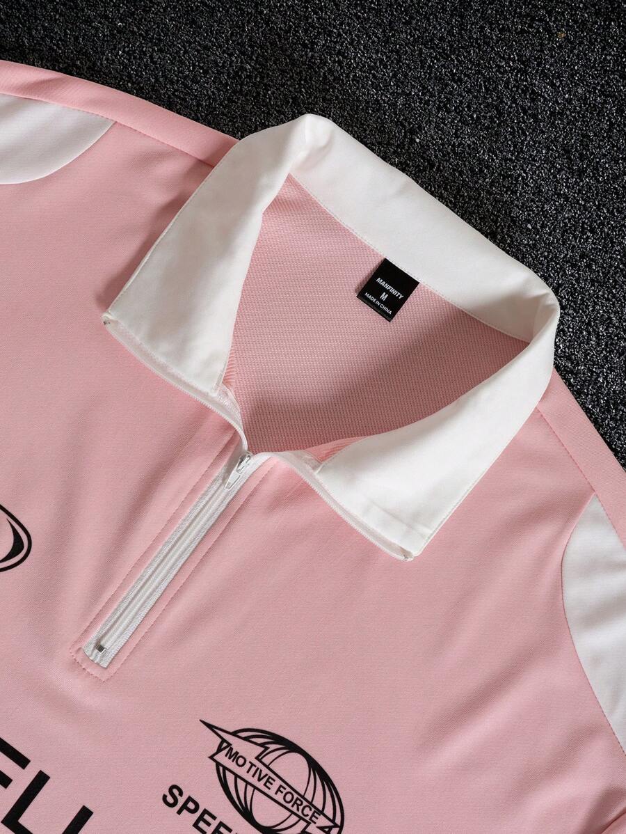 STYNVO Camisa Polo de Manga Curta Casual e Versátil com Estampa de Letra em Tela para Homens