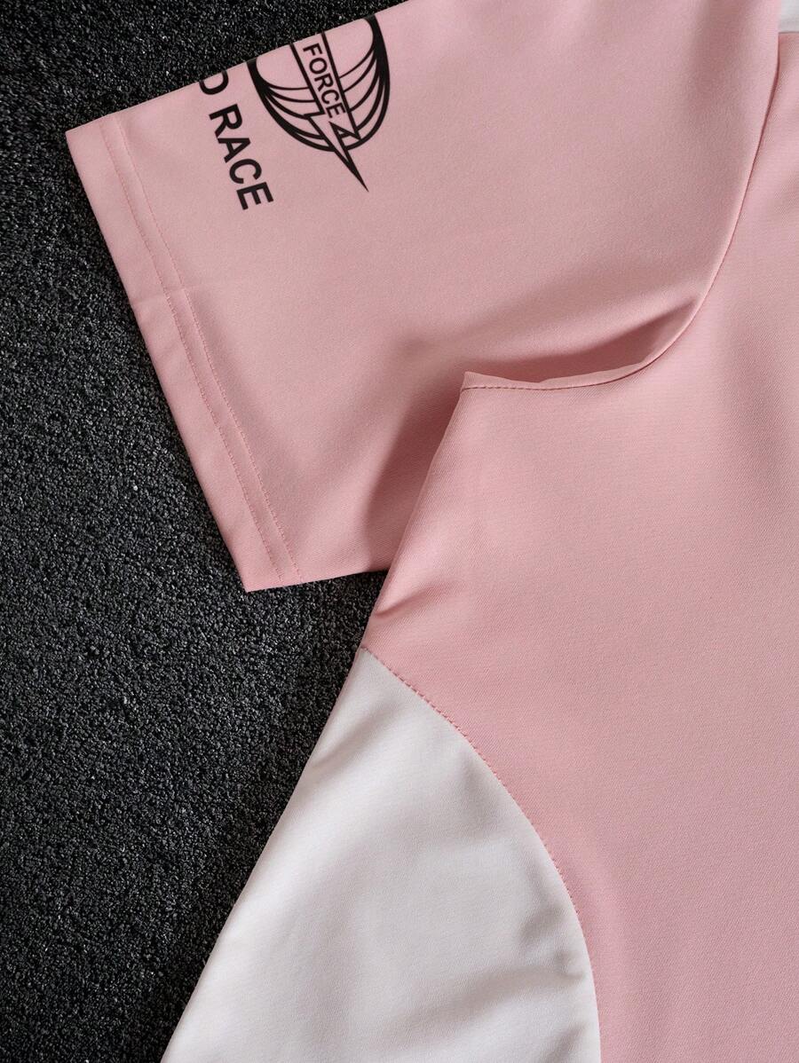 STYNVO Camisa Polo de Manga Curta Casual e Versátil com Estampa de Letra em Tela para Homens