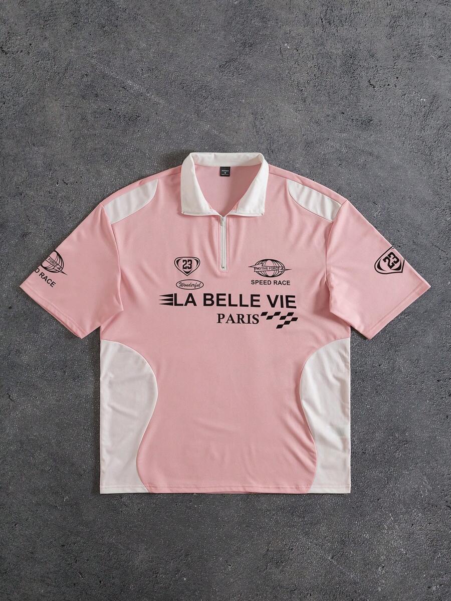 STYNVO Camisa Polo de Manga Curta Casual e Versátil com Estampa de Letra em Tela para Homens