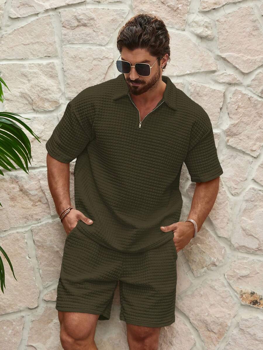 EGENSIO Conjunto de verão para homens, com camiseta de manga curta e shorts texturizados, 2 peças