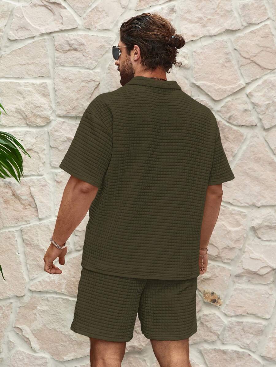 EGENSIO Conjunto de verão para homens, com camiseta de manga curta e shorts texturizados, 2 peças