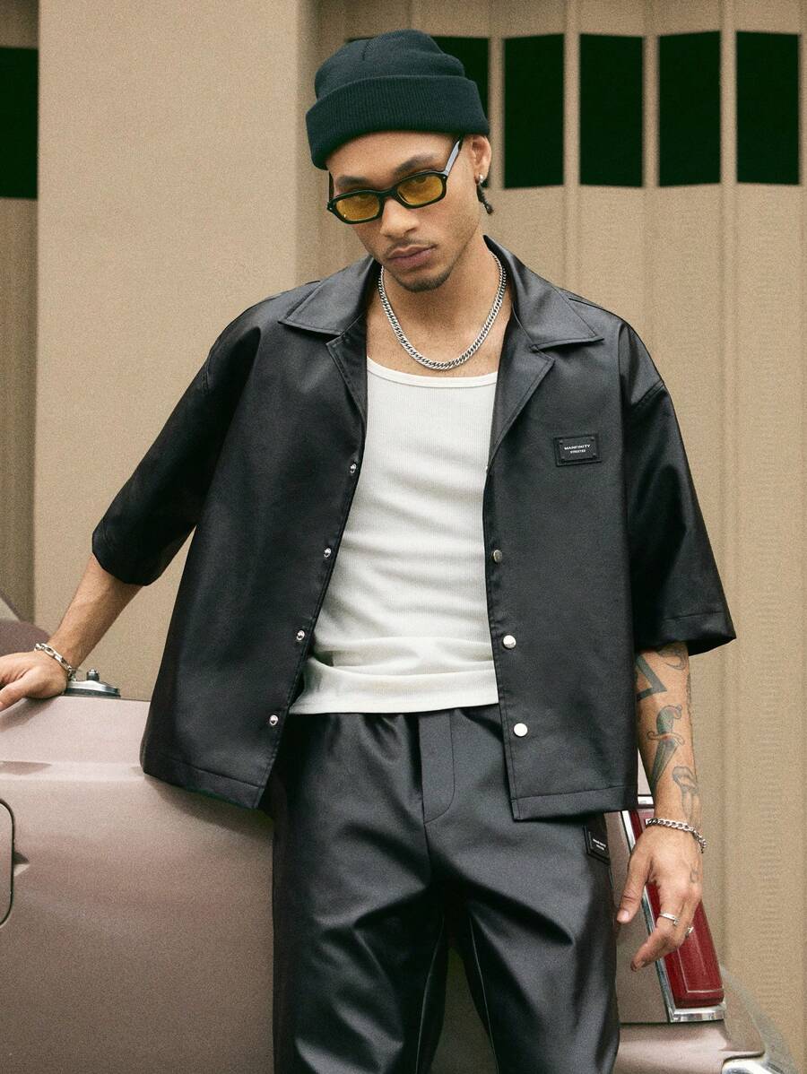 Conjunto Streetwear Gótico Masculino Preto Oversized Couro PU STYNVO Noir