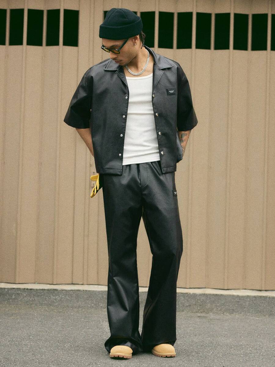 Conjunto Streetwear Gótico Masculino Preto Oversized Couro PU STYNVO Noir