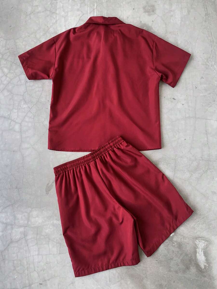 STYNVO 2 Peças/Conjunto Camisa de Manga Curta com Zíper Casual Masculina e Conjunto de Shorts com Cordão