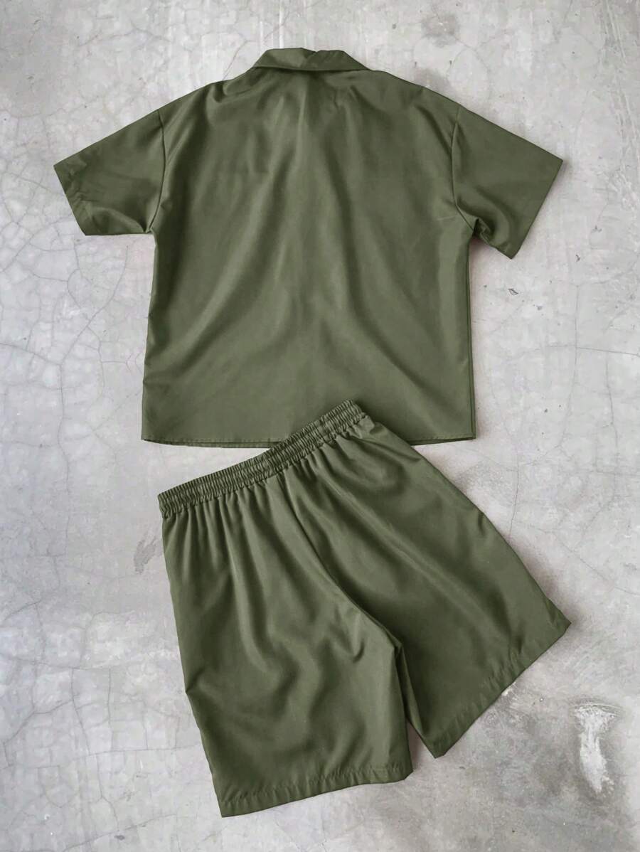 STYNVO 2 Peças/Conjunto Camisa de Manga Curta com Zíper Casual Masculina e Conjunto de Shorts com Cordão
