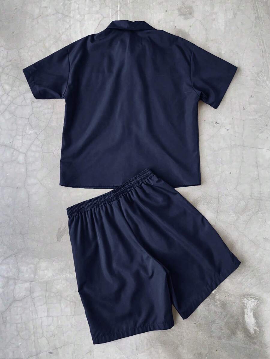 STYNVO 2 Peças/Conjunto Camisa de Manga Curta com Zíper Casual Masculina e Conjunto de Shorts com Cordão