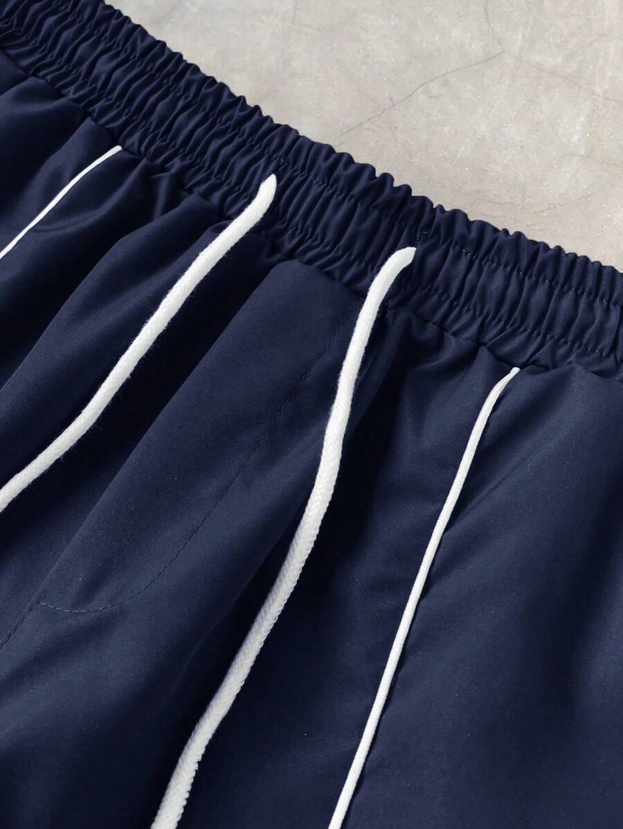 STYNVO 2 Peças/Conjunto Camisa de Manga Curta com Zíper Casual Masculina e Conjunto de Shorts com Cordão