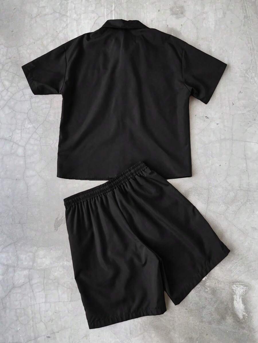 STYNVO 2 Peças/Conjunto Camisa de Manga Curta com Zíper Casual Masculina e Conjunto de Shorts com Cordão