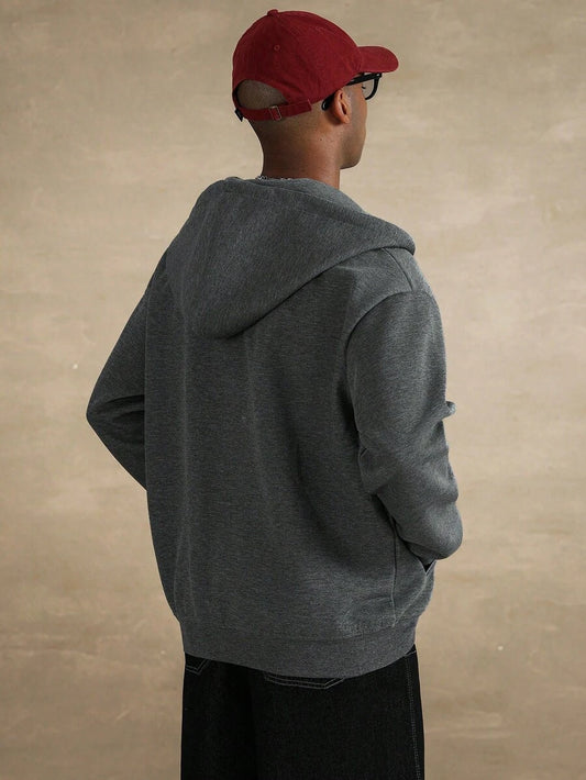 STYNVO Jaqueta Casual com Zíper e Bordado de Letra para Homens, Ombros Caídos, Manga Longa, Outono/Inverno