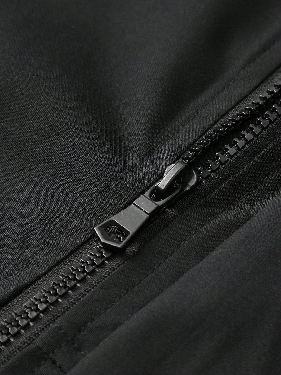 STYNVO Jaqueta Casual Versátil e Esportiva com Gola Alta para Homens, Estampa Gráfica Grande, Estilo de Casal Jovem, Bolsos Grandes, Jaqueta de Outono/Inverno