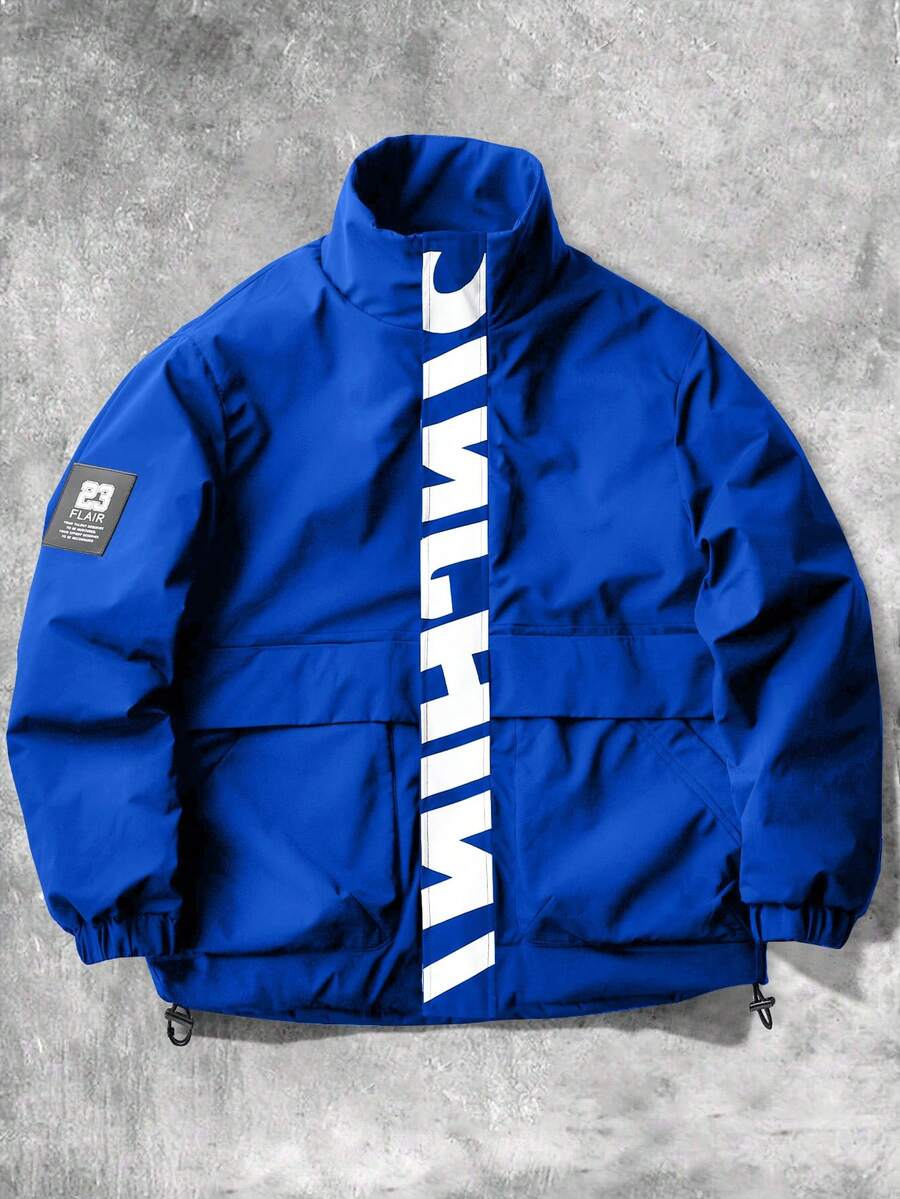 STYNVO Jaqueta Casual Versátil e Esportiva com Gola Alta para Homens, Estampa Gráfica Grande, Estilo de Casal Jovem, Bolsos Grandes, Jaqueta de Outono/Inverno