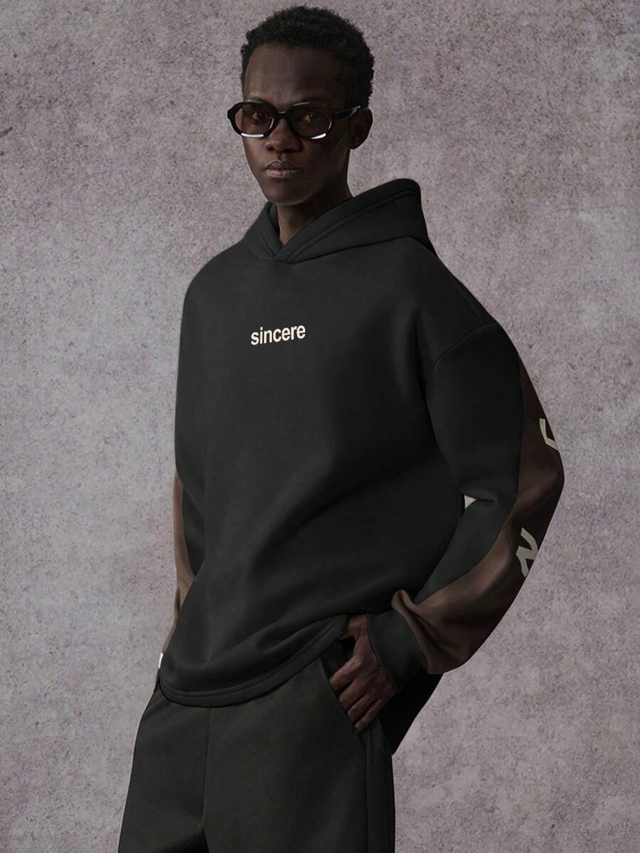 STYNVO Moletom Casual Masculino de Manga Longa com Ombros Caídos e Estampa, para Outono e Inverno