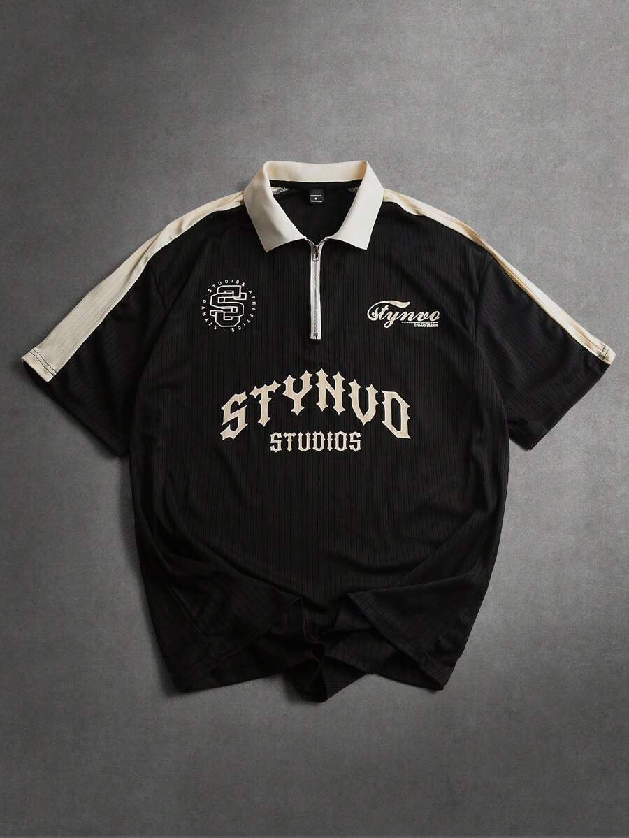 STYNVO Camisa Polo Casual Masculina com Estampa de Letra em Bloco de Cores, Verão