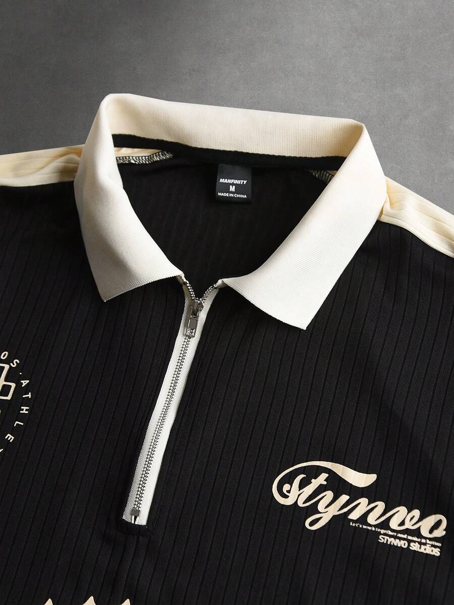 STYNVO Camisa Polo Casual Masculina com Estampa de Letra em Bloco de Cores, Verão