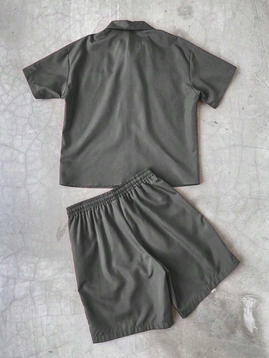 STYNVO 2 Peças/Conjunto Camisa de Manga Curta com Zíper Casual Masculina e Conjunto de Shorts com Cordão