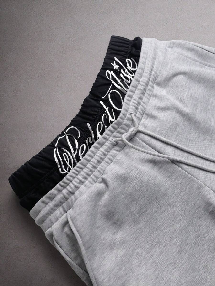 STYNVO Calça Masculina com Estampa de Letra, Cintura com Cordão e Bolso, Perna Larga