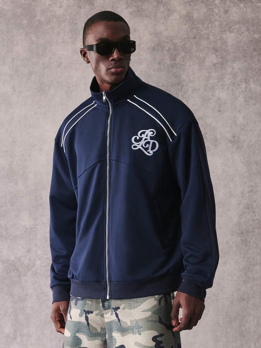 STYNVO Moletom Masculino de Gola Alta com Zíper, Estampa de Listras e Letras