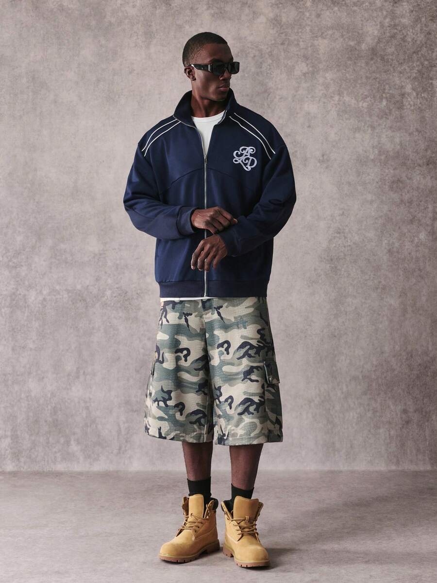 STYNVO Moletom Masculino de Gola Alta com Zíper, Estampa de Listras e Letras