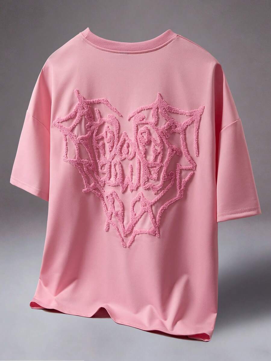 STYNVO Camiseta Rosa Estilo de Rua Masculina Popular INS com Teia de Aranha 3D Bordada, Presente para Namorado, Marido, Aniversário, Festival de Música ao Ar Livre, Boate