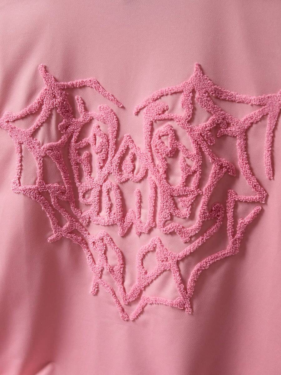 STYNVO Camiseta Rosa Estilo de Rua Masculina Popular INS com Teia de Aranha 3D Bordada, Presente para Namorado, Marido, Aniversário, Festival de Música ao Ar Livre, Boate