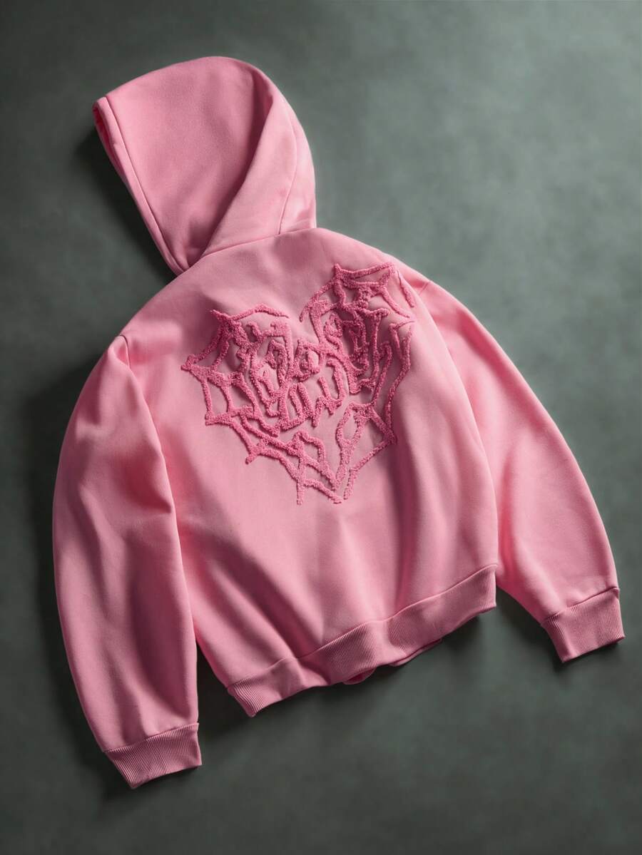 STYNVO Moletom com Capuz Bordado 3D "LOVE" com Teia de Aranha e Coração, Estilo de Rua Popular, Adequado para Festivais de Música ao Ar Livre, Passeios Diários, Encontros com Amigos, Presentes para Namorado/Marido, Presentes de Aniversário, Rosa