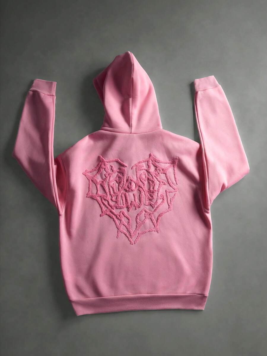 STYNVO Moletom com Capuz Bordado 3D "LOVE" com Teia de Aranha e Coração, Estilo de Rua Popular, Adequado para Festivais de Música ao Ar Livre, Passeios Diários, Encontros com Amigos, Presentes para Namorado/Marido, Presentes de Aniversário, Rosa