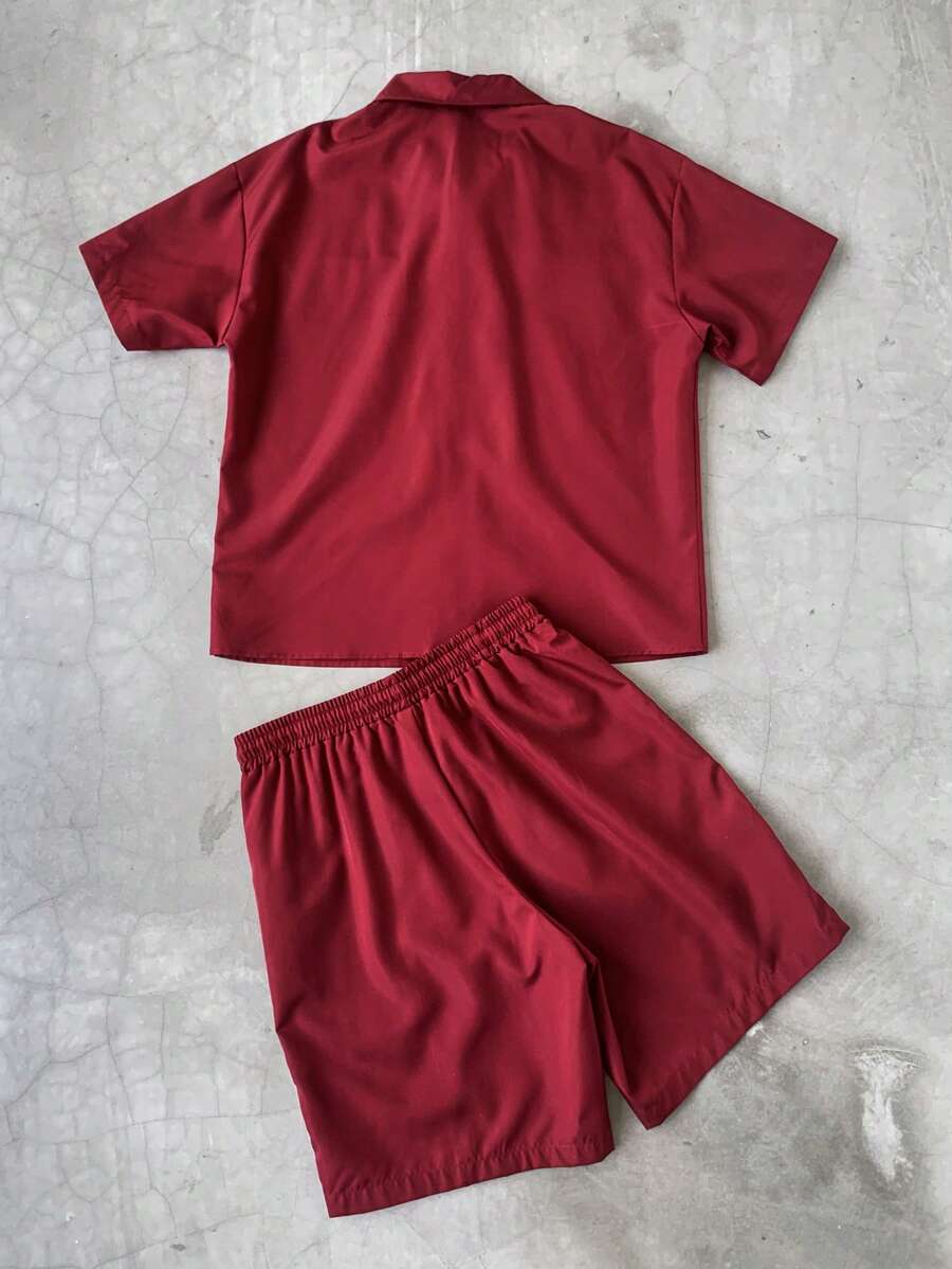 STYNVO 2 Peças/Conjunto Camisa de Manga Curta com Zíper Casual Masculina e Conjunto de Shorts com Cordão