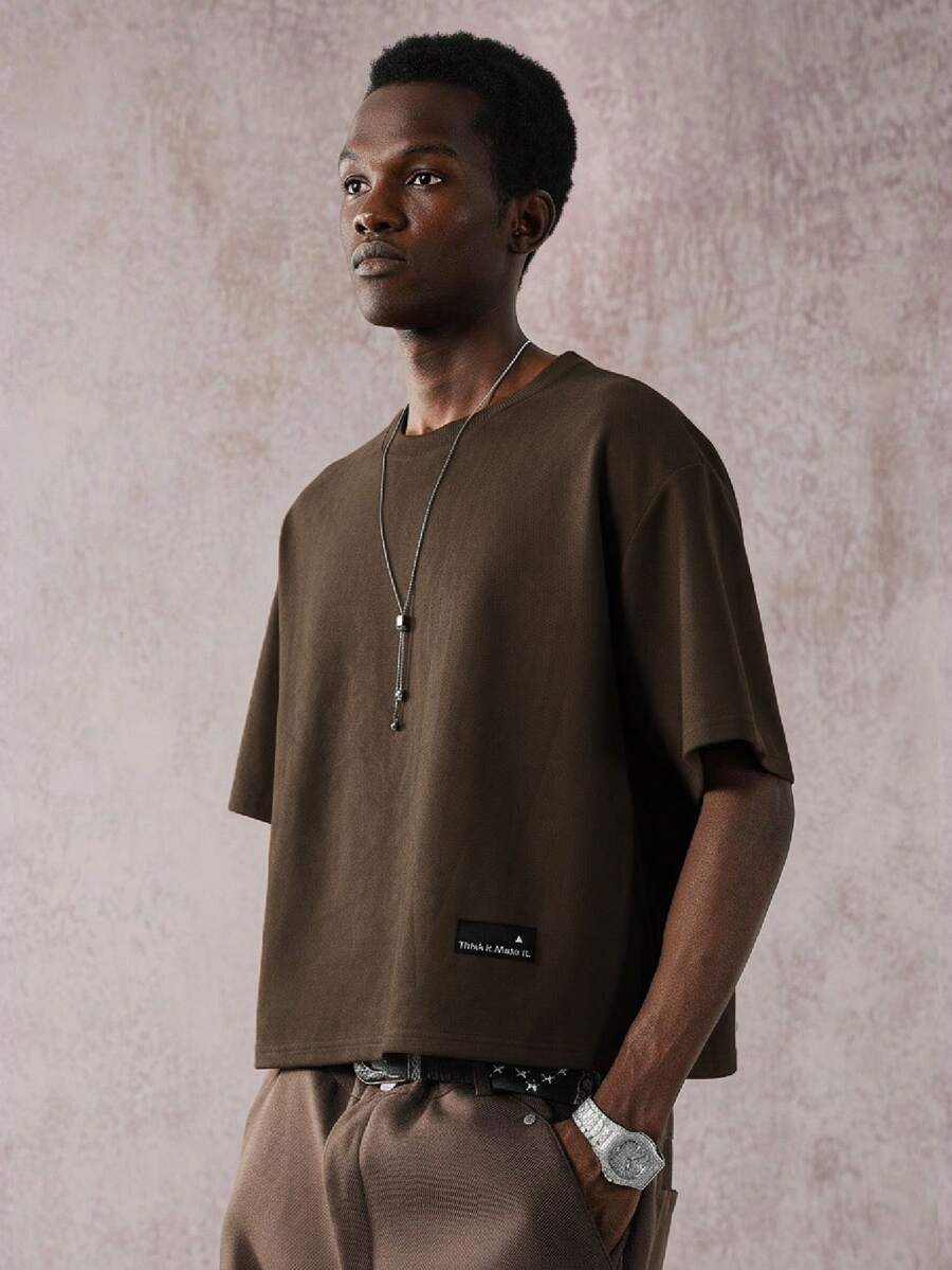 STYNVO Camiseta Casual Masculina de Manga Curta com Estampa de Letra e Cor Sólida, Verão