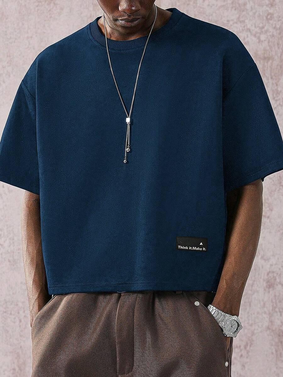 STYNVO Camiseta Casual Masculina de Manga Curta com Estampa de Letra e Cor Sólida, Verão